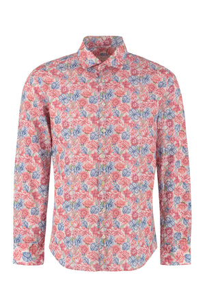 Flower print linen-cotton blend shirt-0